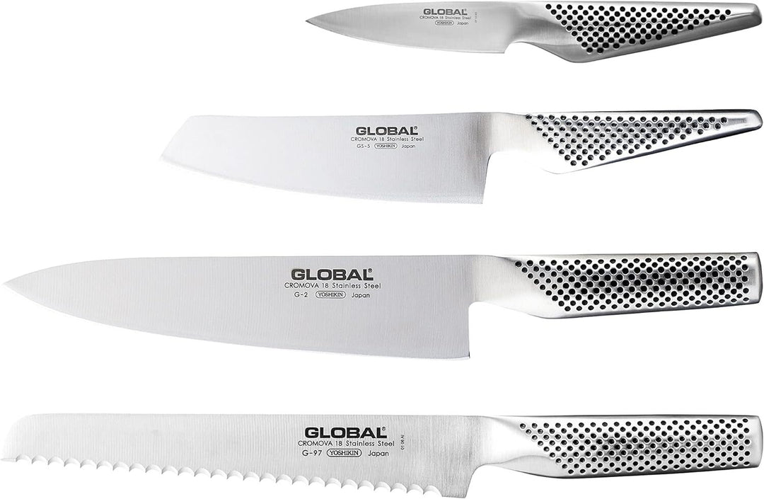 Global Hashira 5-Piece Japanese Knife Block Set Maple Stainless Steel - Made in Japan