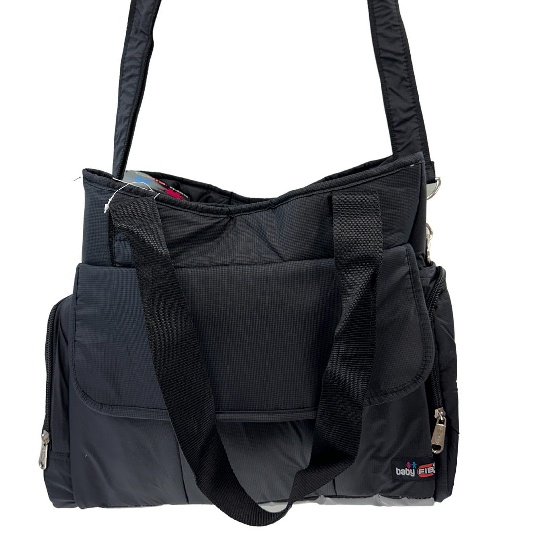 Baby Nappy Diaper Bag - Large Travel Tote with Changing Mat & Insulated Pockets (Black)