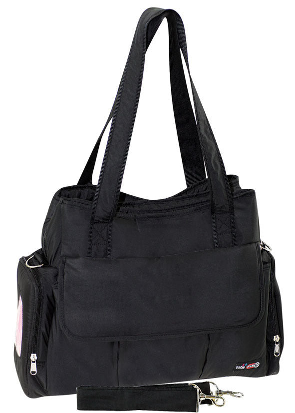 Baby Nappy Diaper Bag - Large Travel Tote with Changing Mat & Insulated Pockets (Black)