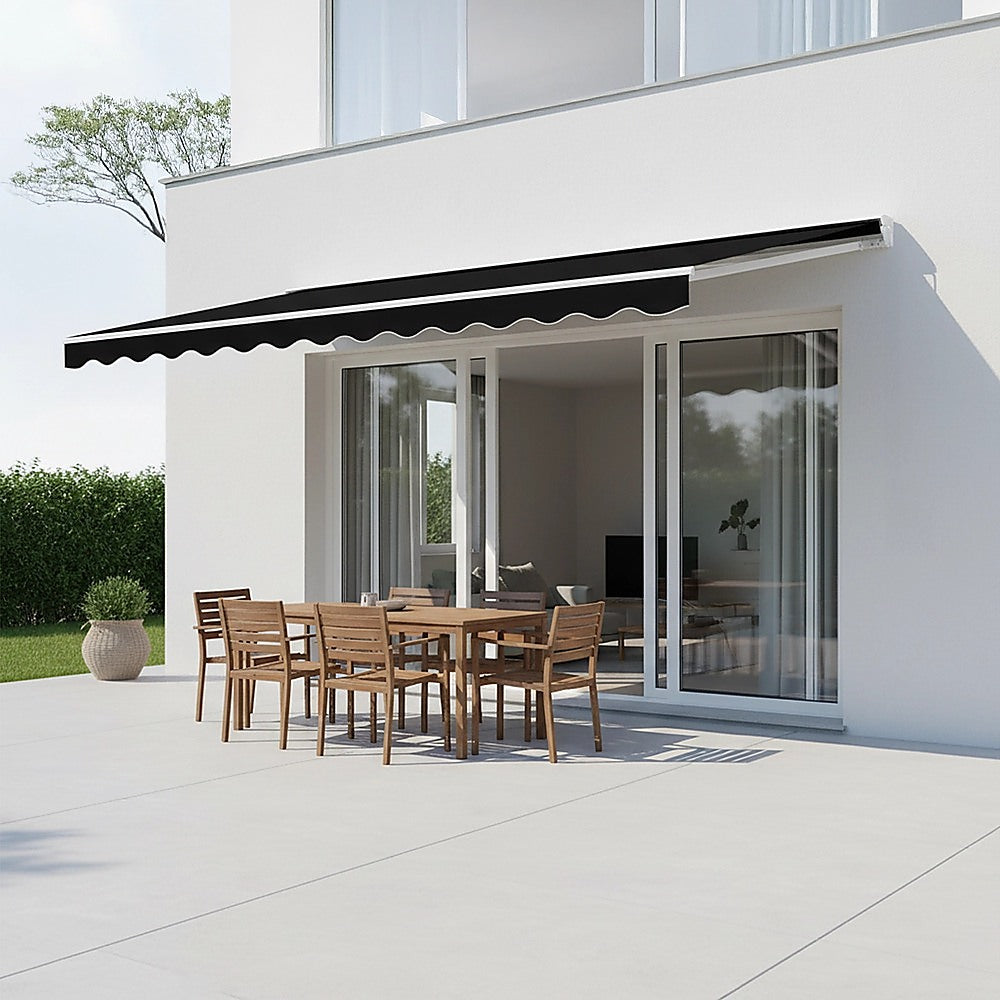 Outdoor Folding Arm Awning Retractable Sunshade Canopy Black 3.0m x 2.5m