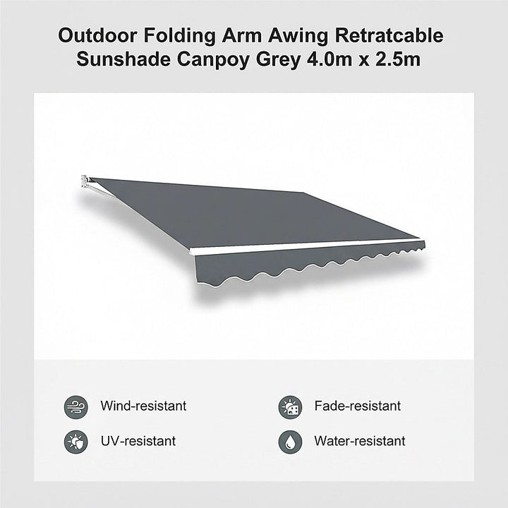 Outdoor Folding Arm Awning Retractable Sunshade Canopy Grey 4.0m x 2.5m