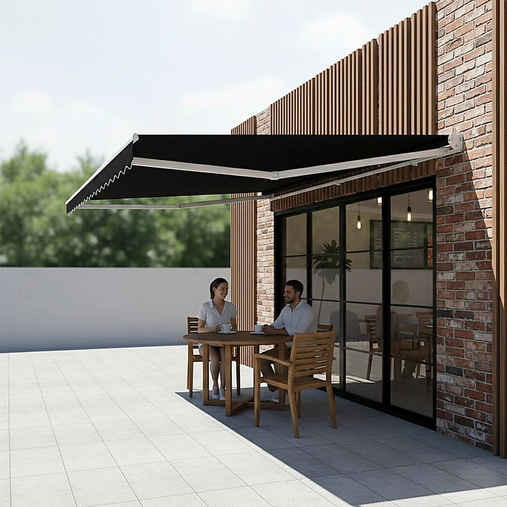 Outdoor Folding Arm Awning Retractable Sunshade Canopy Black 5.0m x 3.0m