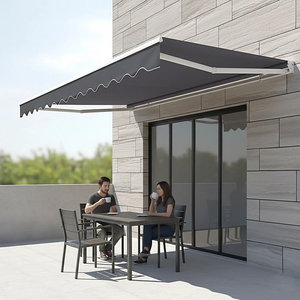 Motorised Outdoor Folding Arm Awning Retractable Sunshade Canopy Grey 3.0m x 2.5m