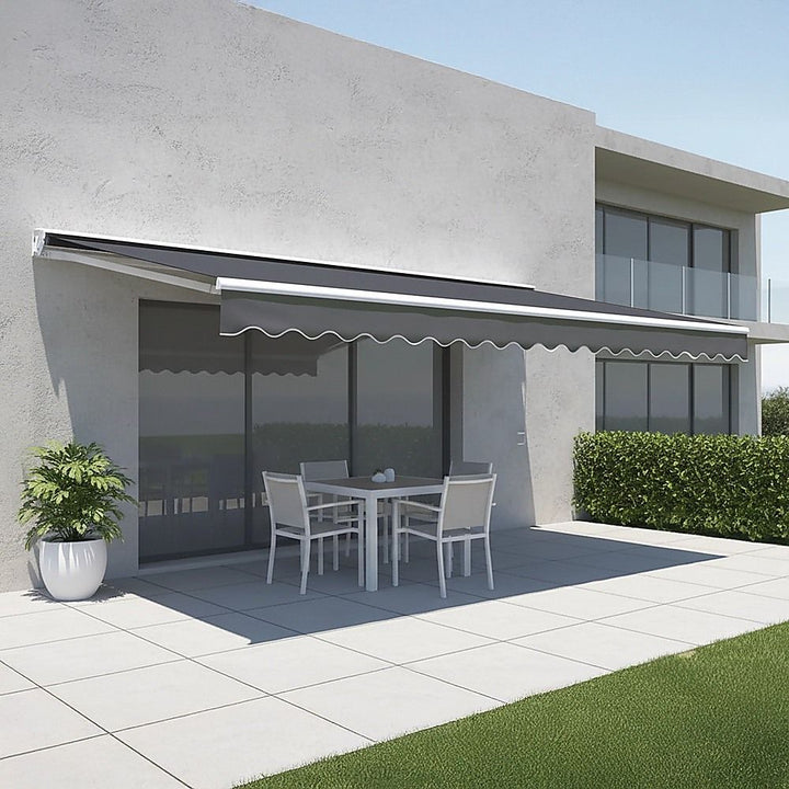 Motorised Outdoor Folding Arm Awning Retractable Sunshade Canopy Grey 4.0m x 3.0m
