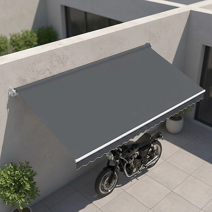 Motorised Outdoor Folding Arm Awning Retractable Sunshade Canopy Grey 4.0m x 3.0m