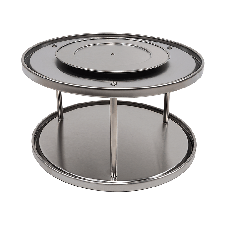 2-Tier Rack Lazy Susan Organiser Steel Kitchen Pantry Cabinet Storage