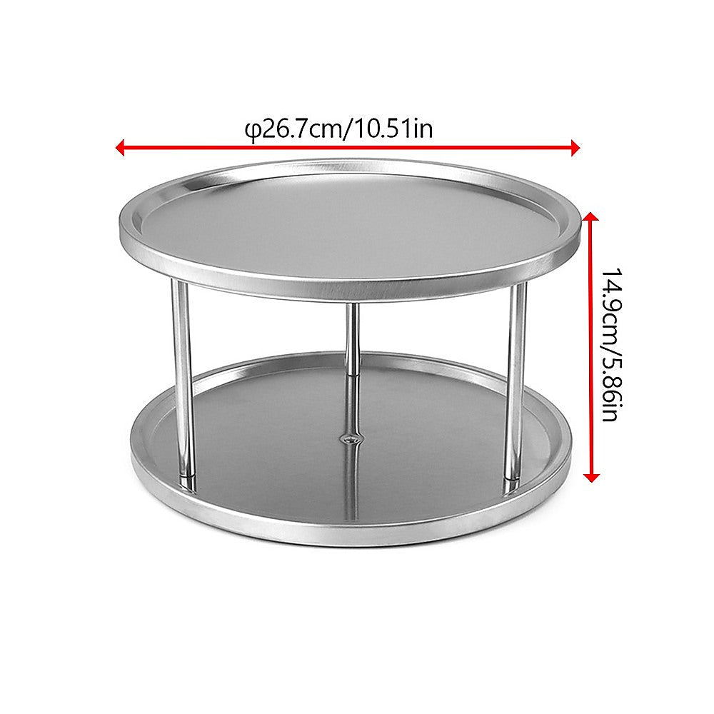 2-Tier Rack Lazy Susan Organiser Steel Kitchen Pantry Cabinet Storage