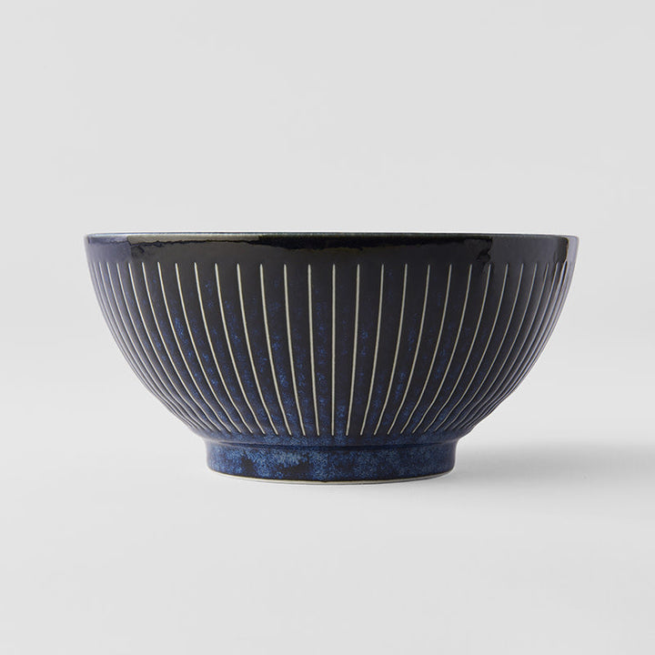 Udon Noodle Bowl 900 ml Ridged Indigo Blue Glaze