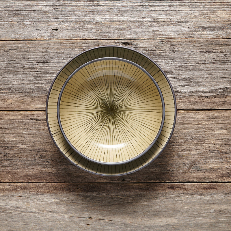 Udon Bowl Fluted 17cm Green Converging Line Glaze