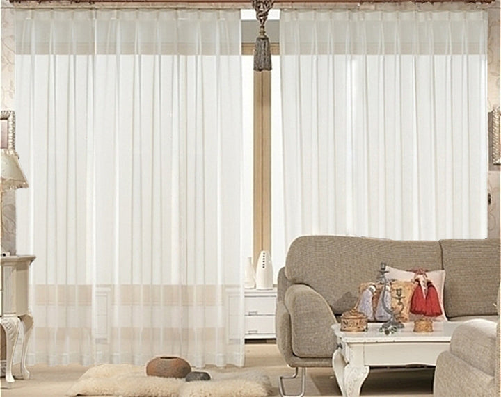 2 Piece Sheer Voile Curtains 580cm Wide 270cm Drop - Pinch Pleat White