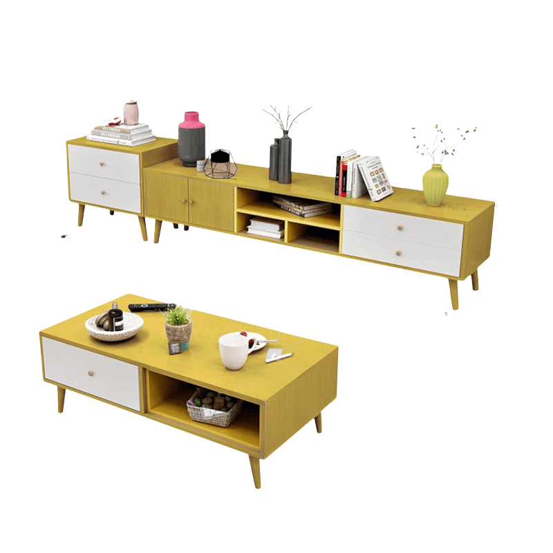 NNECN Modern TV Stand Side Table Coffee Table Package - Living Room Furniture Set