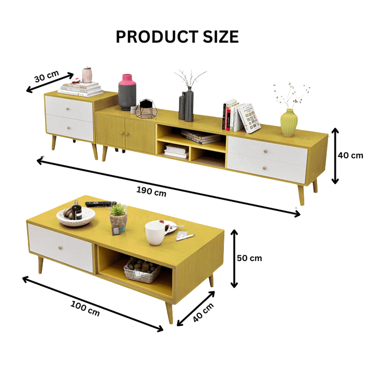 NNECN Modern TV Stand Side Table Coffee Table Package - Living Room Furniture Set