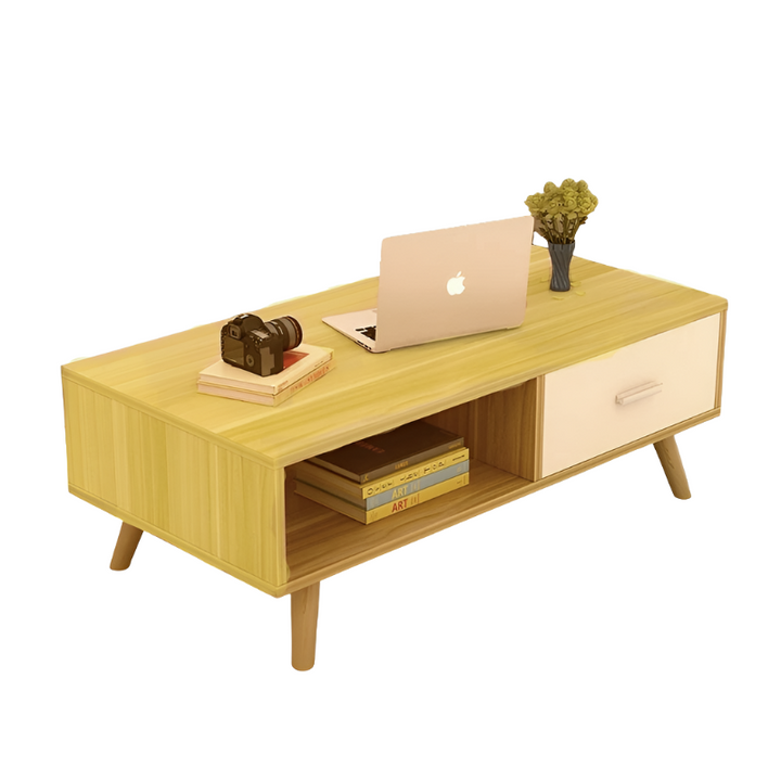 NNECN Coffee Table with Storage Drawer and Open Shelf - Modern Storage Coffee Table