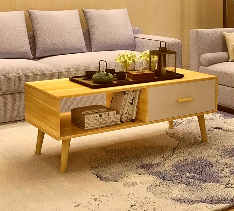 NNECN Coffee Table with Storage Drawer and Open Shelf - Modern Storage Coffee Table