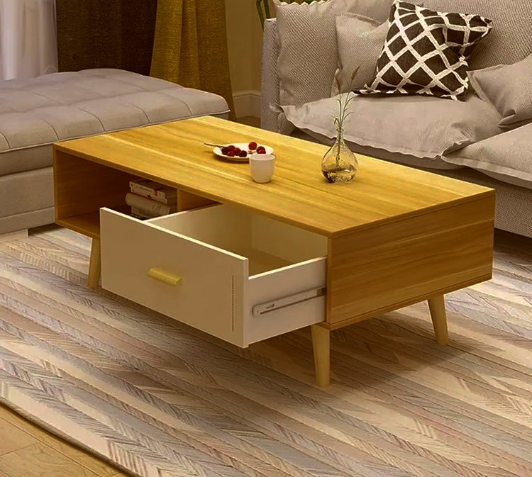 NNECN Coffee Table with Storage Drawer and Open Shelf - Modern Storage Coffee Table