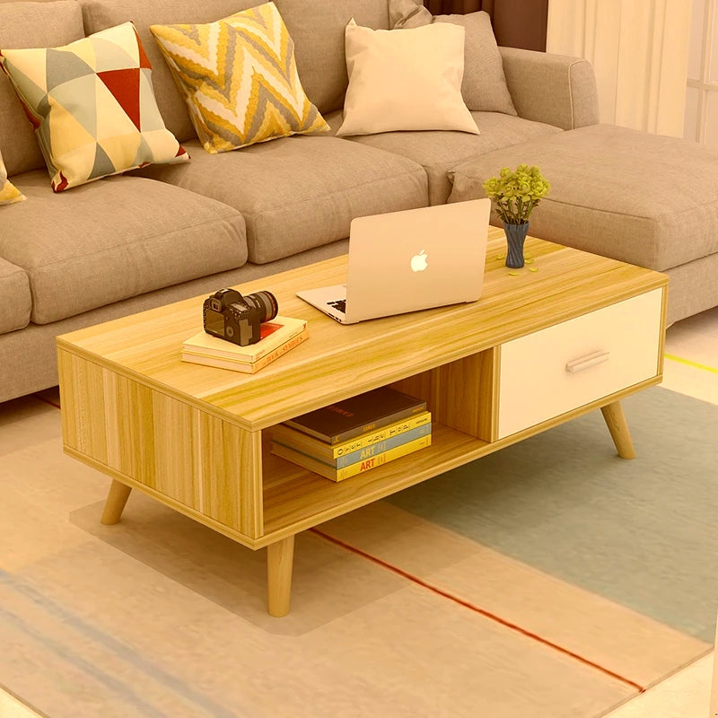 NNECN Coffee Table with Storage Drawer and Open Shelf - Modern Storage Coffee Table
