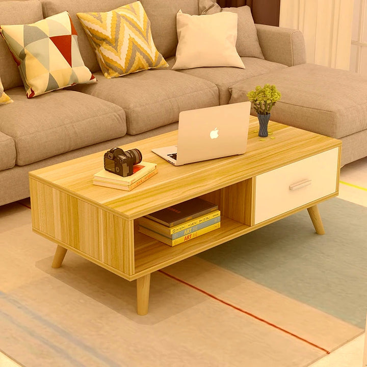NNECN Coffee Table with Storage Drawer and Open Shelf - Modern Storage Coffee Table