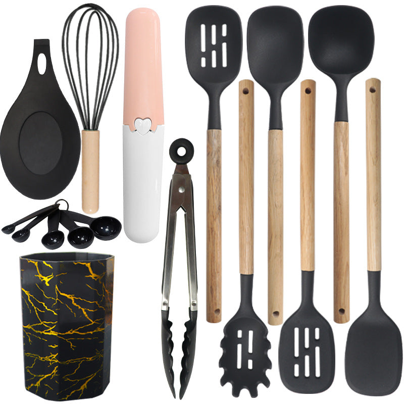 Black 12-Piece Silicone Cooking Utensil Set - Non-Stick Kitchen Tools with Holder