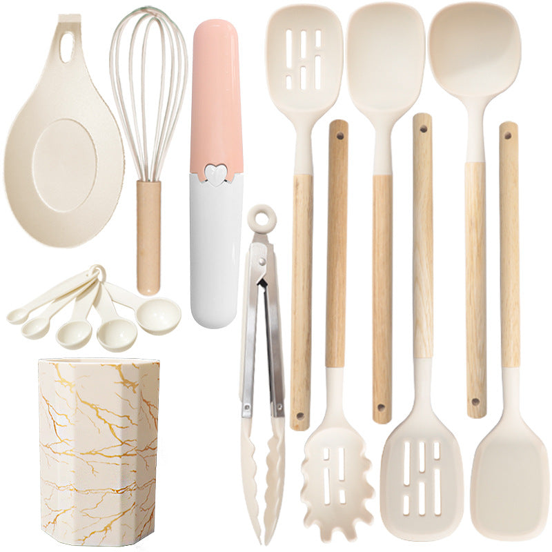 White 12-Piece Silicone Cooking Utensil Set - Non-Stick Kitchen Tools with Holder