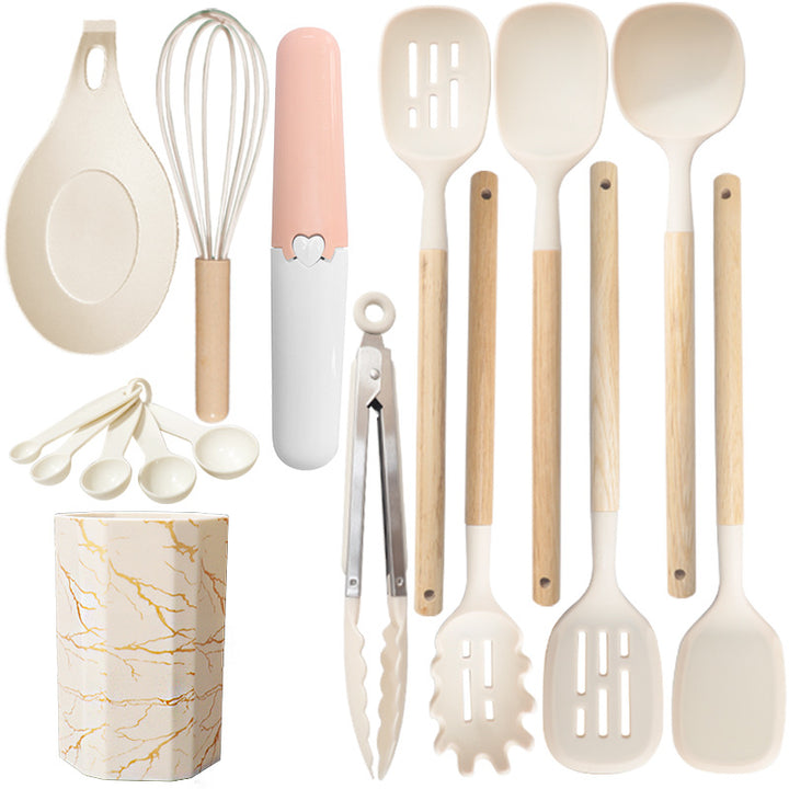 White 12-Piece Silicone Cooking Utensil Set - Non-Stick Kitchen Tools with Holder