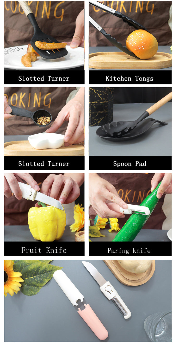 White 12-Piece Silicone Cooking Utensil Set - Non-Stick Kitchen Tools with Holder