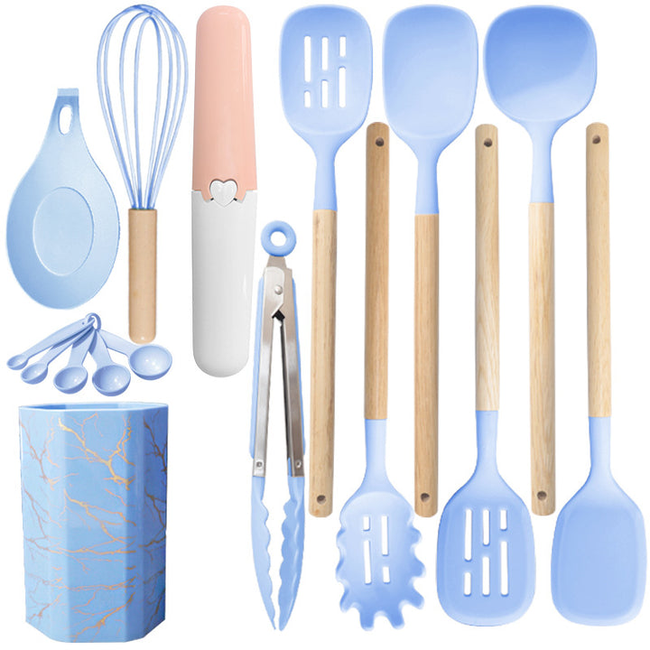 Blue 12-Piece Silicone Cooking Utensil Set - Non-Stick Kitchen Tools with Holder