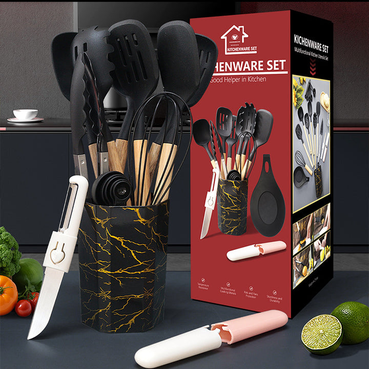 Blue 12-Piece Silicone Cooking Utensil Set - Non-Stick Kitchen Tools with Holder