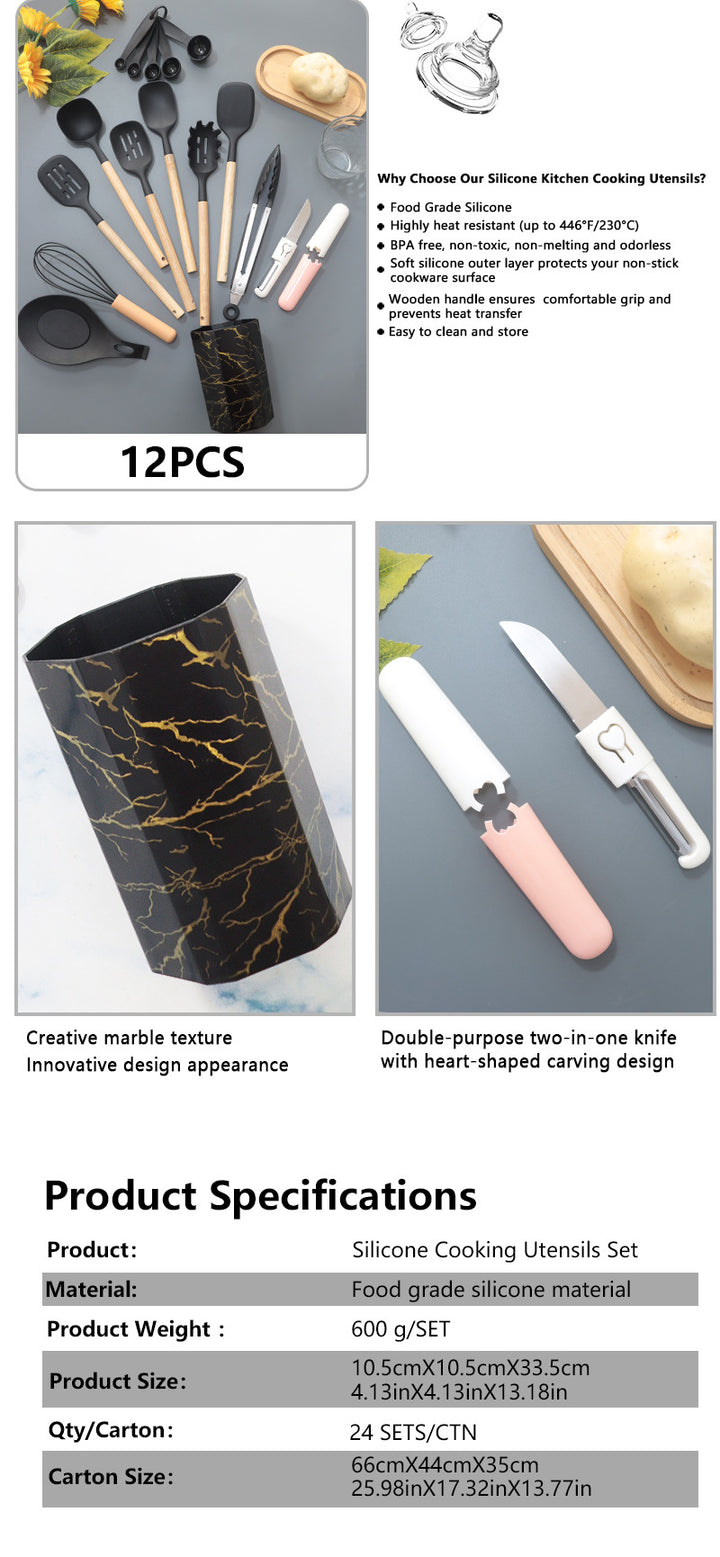 12-Piece Silicone Cooking Utensil Set with Holder - Non-Stick Kitchen Tools