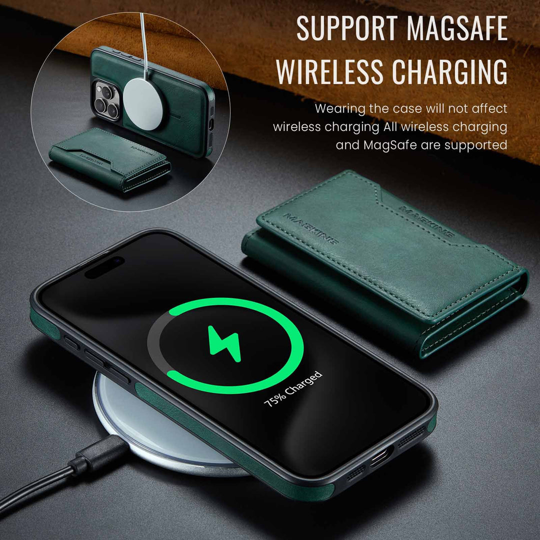 Coffee Premium MagSafe Wallet Case for iPhone 16 Pro Max - Detachable PU Leather Magnetic Card Holder