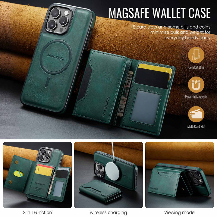 Black Premium MagSafe Wallet Case for iPhone 16 Pro - Detachable PU Leather Magnetic Card Holder