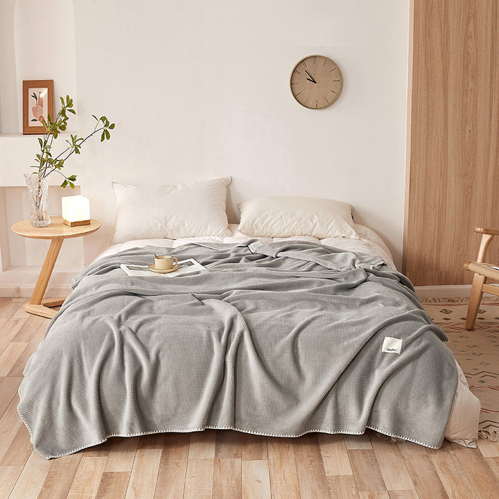 200*230CM Grey Ultra-Soft Dual-Sided Waffle & Plush Fleece Blanket - Large Cozy Throw for Bed & Sofa