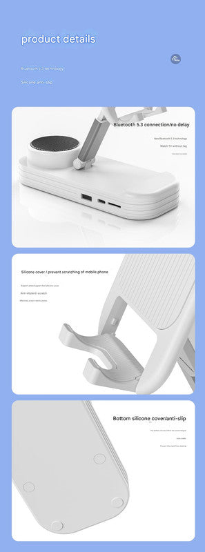 Foldable Desktop Phone Stand with Bluetooth 5.3 Speaker Yellow