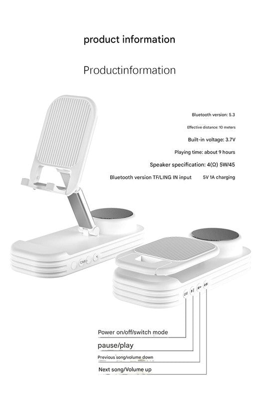 Foldable Desktop Phone Stand with Bluetooth 5.3 Speaker Yellow
