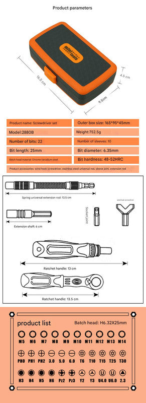 38-Piece Ratchet Screwdriver & Socket Wrench Set - Professional Multi-Bit Repair Tool Kit