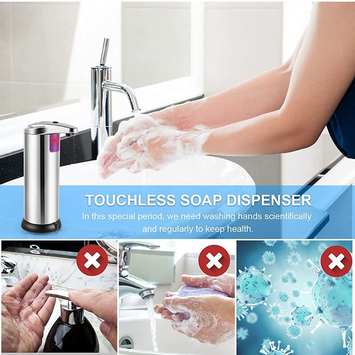Touchless Automatic Soap Dispenser Silver - Stainless Steel Infrared Sensor