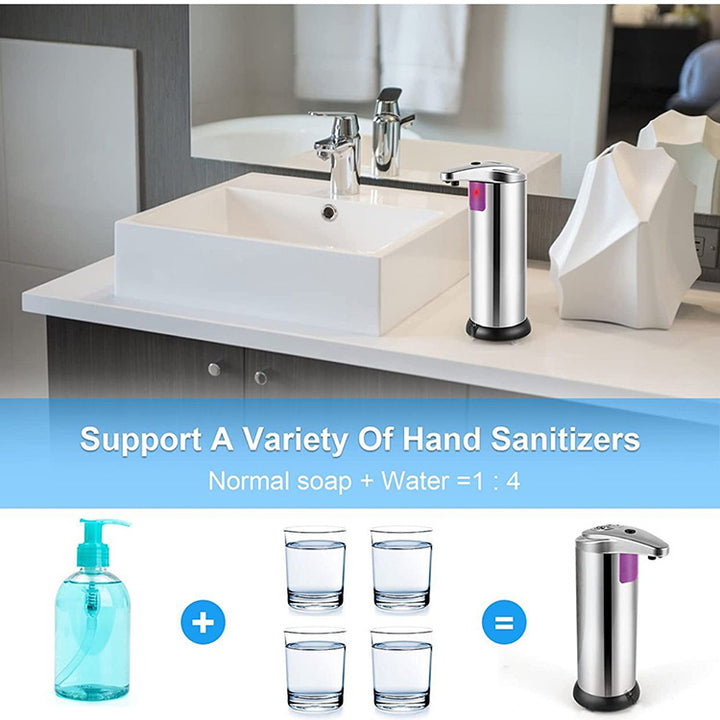 Touchless Automatic Soap Dispenser Silver - Stainless Steel Infrared Sensor