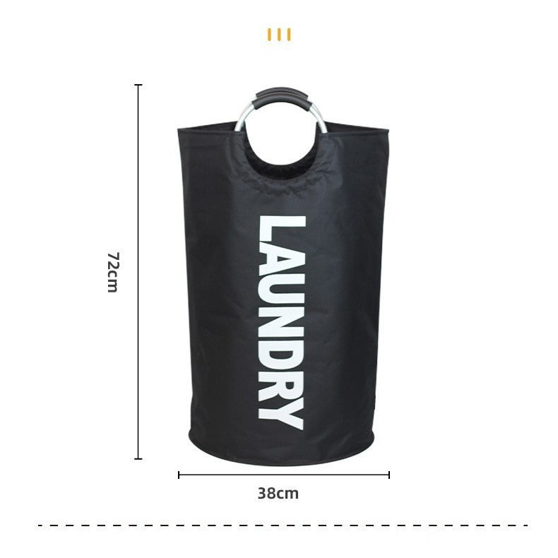 Black Oxford Fabric Large-capacity Foldable Dirty Clothes Basket (38×72CM) - With Waterproof Coating & Aluminum Carry Handles For Laundry Room Dorm