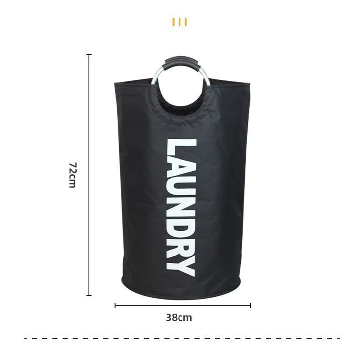 Black Oxford Fabric Large-capacity Foldable Dirty Clothes Basket (38×72CM) - With Waterproof Coating & Aluminum Carry Handles For Laundry Room Dorm