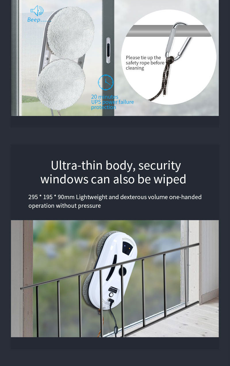 Smart Robot Window Cleaner - Automatic Glass Cleaning Washer with Remote Control - 2800Pa Suction & UPS Safety System - Includes 10 Microfibre Pads