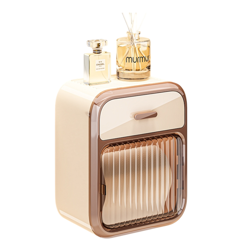 Wall Mounted Toilet Paper Holder Latte - No-Drill Storage Shelf & Drawer