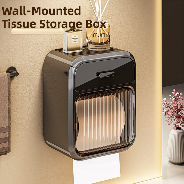 Wall Mounted Toilet Paper Holder Latte - No-Drill Storage Shelf & Drawer