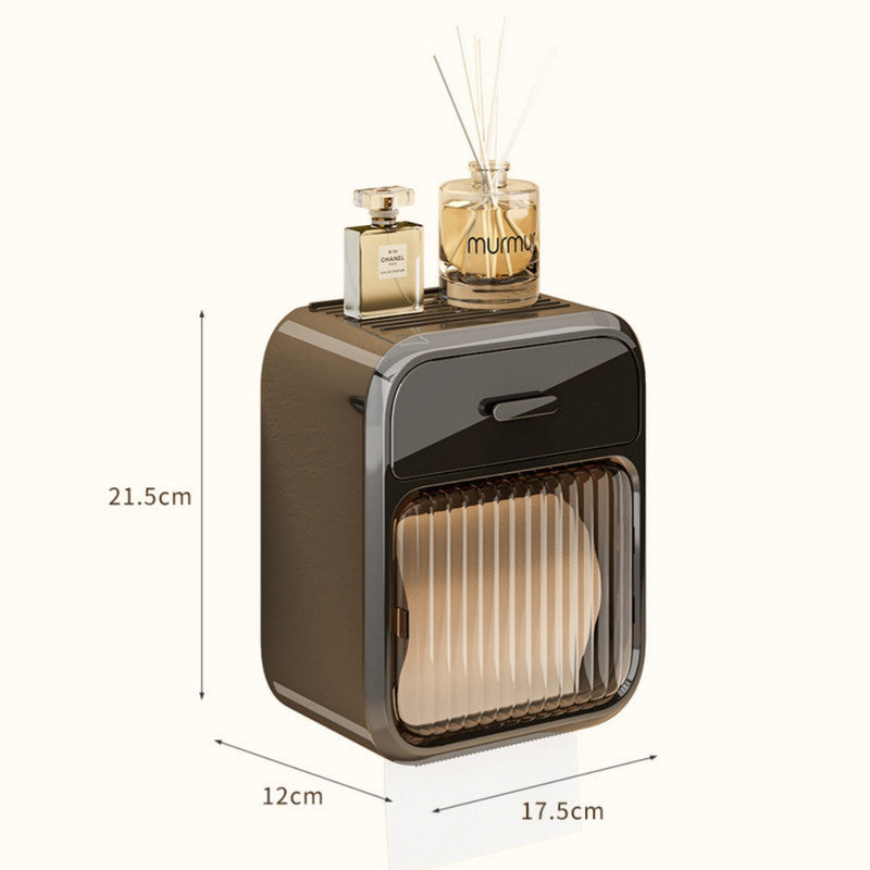 Wall Mounted Toilet Paper Holder Mint Green - No-Drill Storage Shelf & Drawer