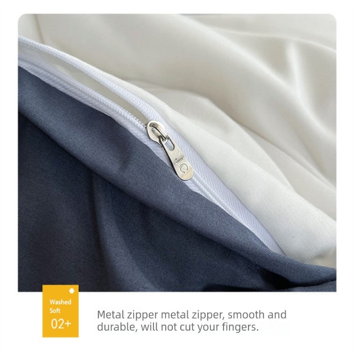 Matcha Cheese Washed Cotton Bedding Set - Solid Color Fitted Sheet Style, 4-Piece Set for 1.5m Bed, Includes 10 Random Color Quilt Fasteners(1.5m)