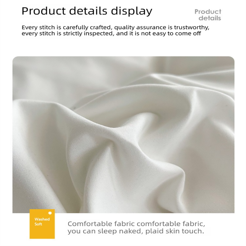 Black Washed Cotton Bedding Set - Solid Color Fitted Sheet Style, 4-Piece Set for 1.5m Bed, Includes 10 Random Color Quilt Fasteners(1.5m)