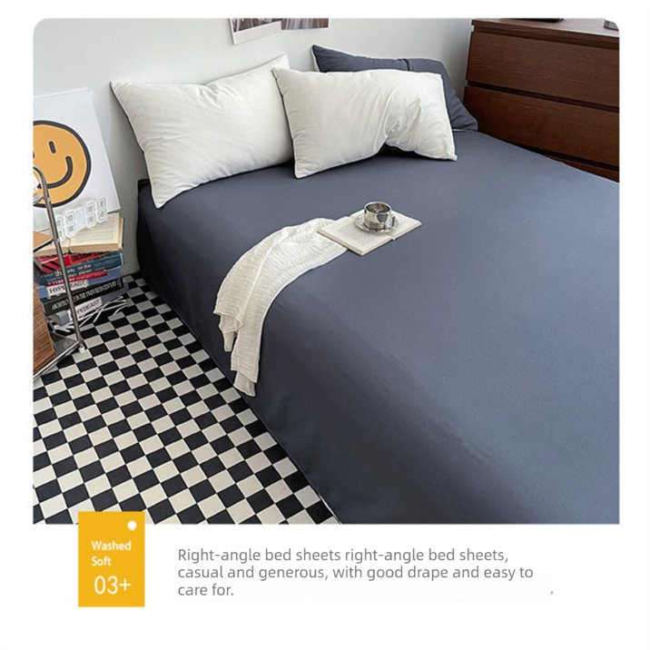 Dark gray matcha Washed Cotton Bedding Set - Solid Color Fitted Sheet Style, 4-Piece Set for 1.5m Bed, Includes 10 Random Color Quilt Fasteners(1.5m)