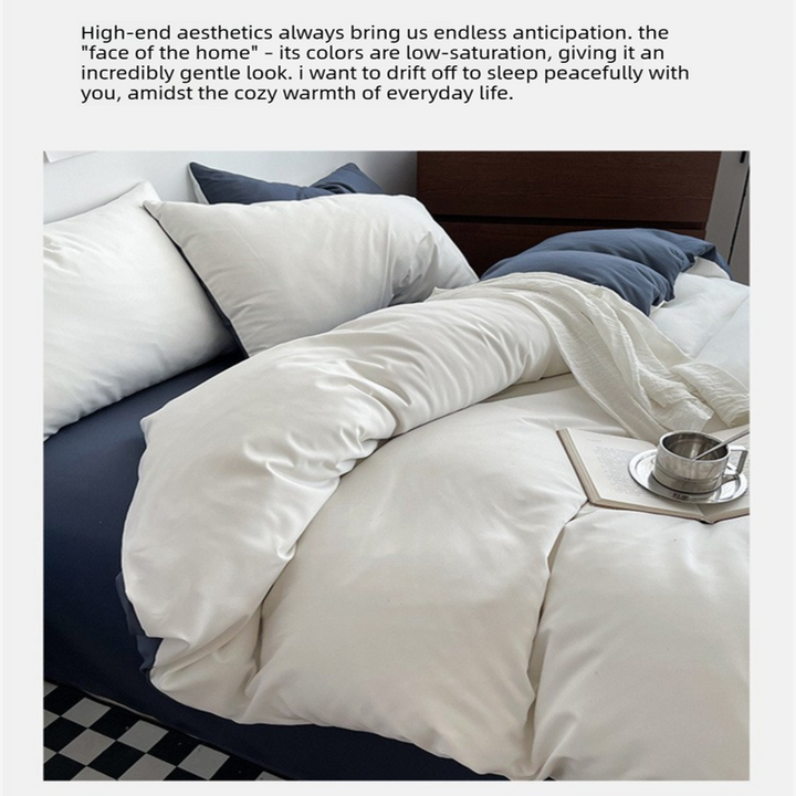Haze gray Washed Cotton Bedding Set - Solid Color Fitted Sheet Style, 4-Piece Set for 1.8m Bed, Includes 10 Random Color Quilt Fasteners