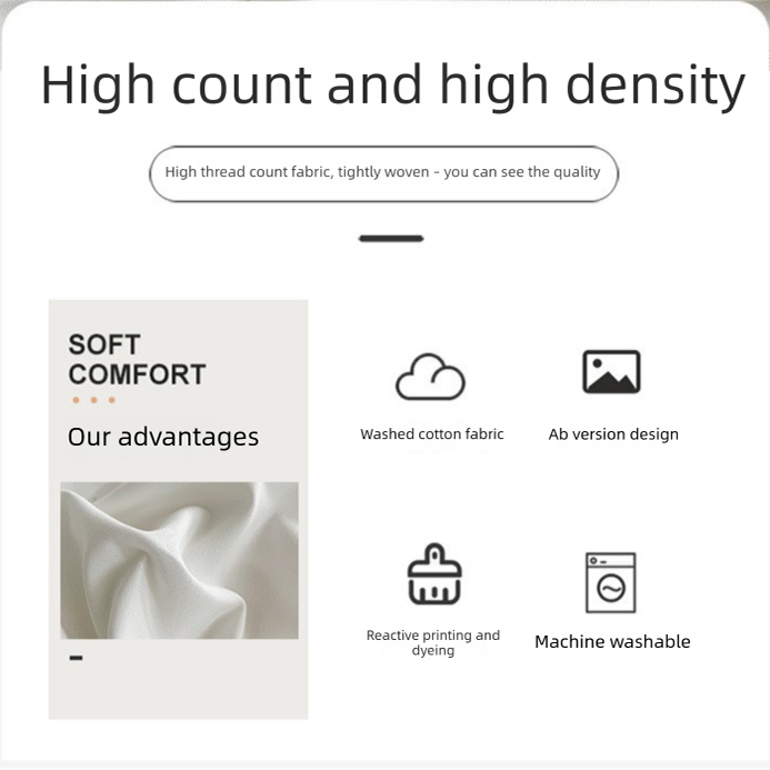 Dark gray matcha Washed Cotton Bedding Set - Solid Color Fitted Sheet Style, 4-Piece Set for 1.8m Bed, Includes 10 Random Color Quilt Fasteners