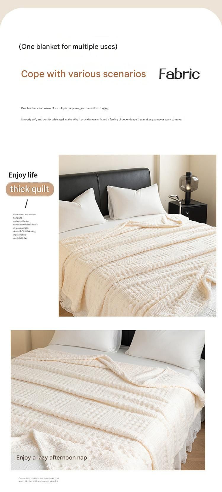 Pink 100*150cm Thickened Double-Sided Plush Waffle Weave Throw Blanket - Anti-Static Taffeta Velvet & Flannel Fleece - Warm, Soft, Non-Shedding Blanket for Winter, Sofa, Bed & Office