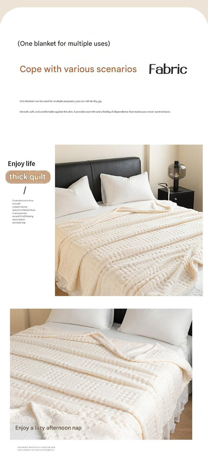 Blue-gray 150*200cm Thickened Double-Sided Plush Waffle Weave Throw Blanket - Anti-Static Taffeta Velvet & Flannel Fleece - Warm, Soft, Non-Shedding Blanket for Winter, Sofa, Bed & Office