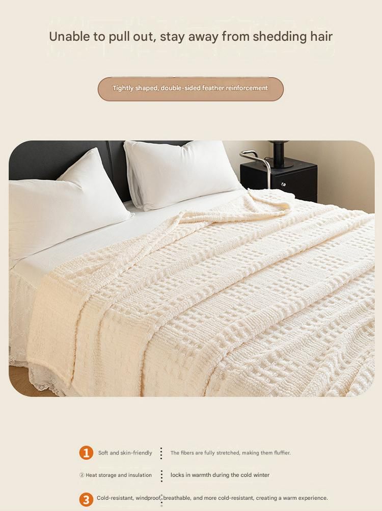 Blue-gray 150*200cm Thickened Double-Sided Plush Waffle Weave Throw Blanket - Anti-Static Taffeta Velvet & Flannel Fleece - Warm, Soft, Non-Shedding Blanket for Winter, Sofa, Bed & Office